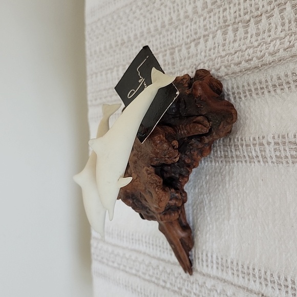 John Perry Double Dolphins Sculpture Figurine on Burl Wood Base - Picture 4 of 8